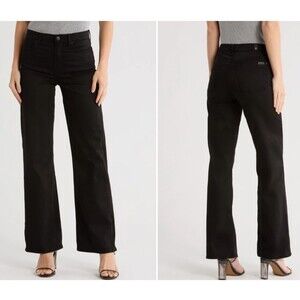 7 For All Mankind Alexa High Waist Straight Leg Sateen Pants In Black size 30